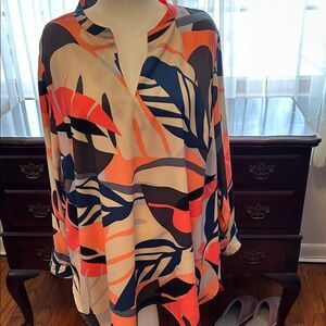 Vince Camuto Orange and Navy Abstract Blouse